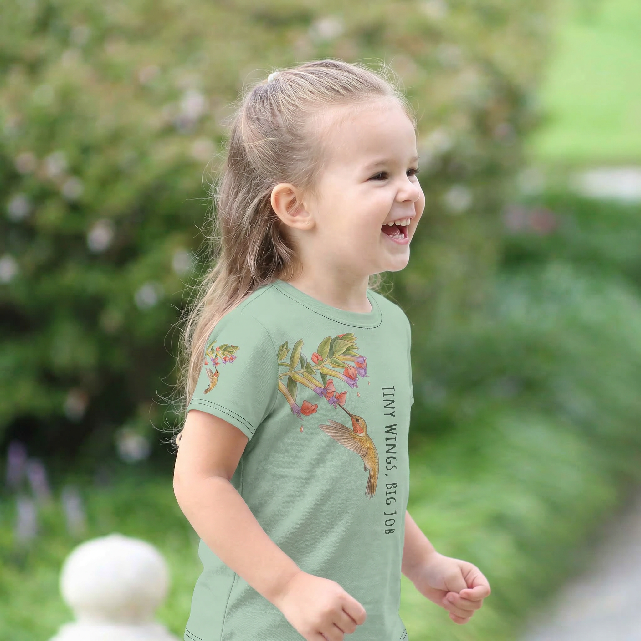 Tiny Wings Big Job AoP Hummingbird Toddler Tee | Tinywing Tales