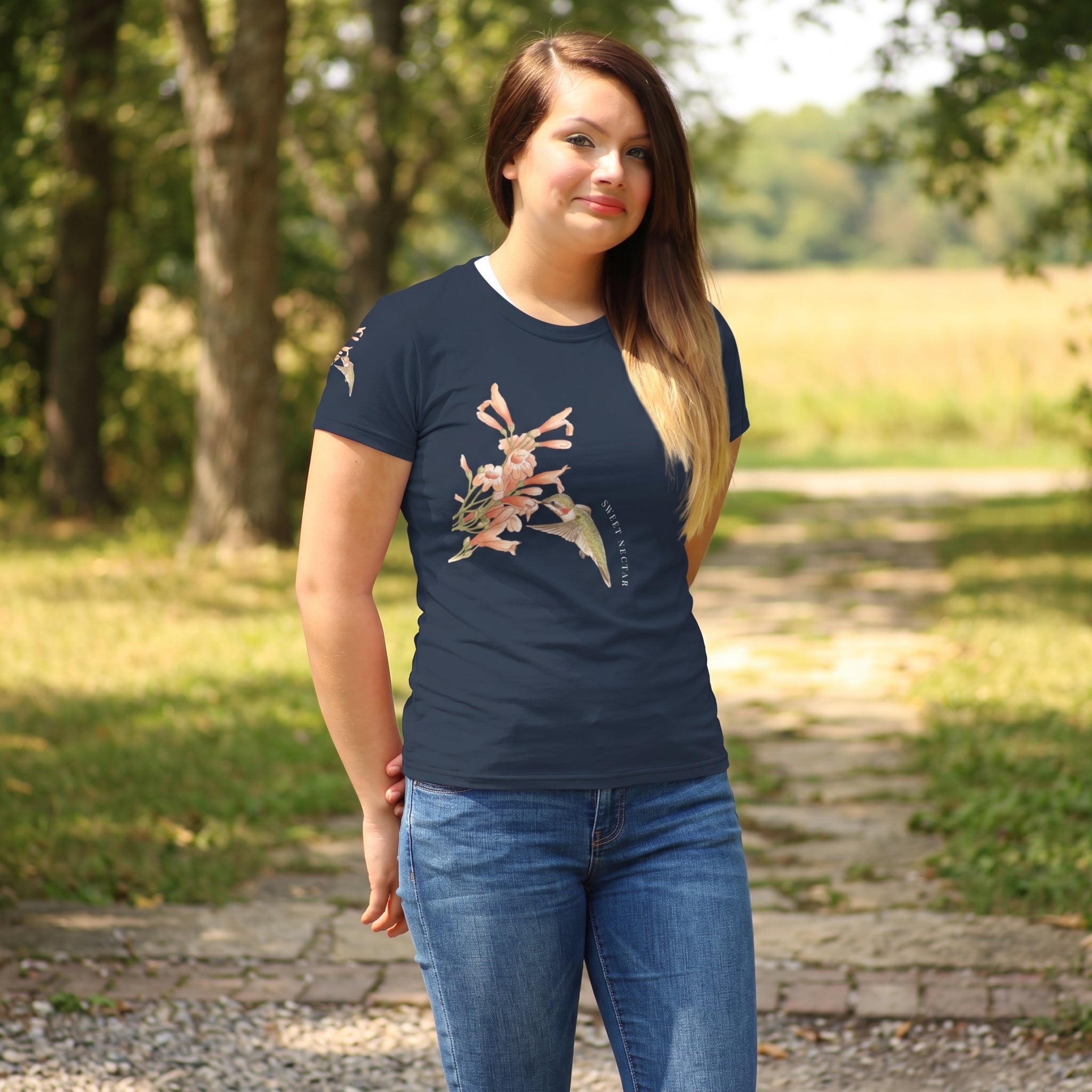 Women's Sweet Nectar All-Over Print Hummingbird Tee