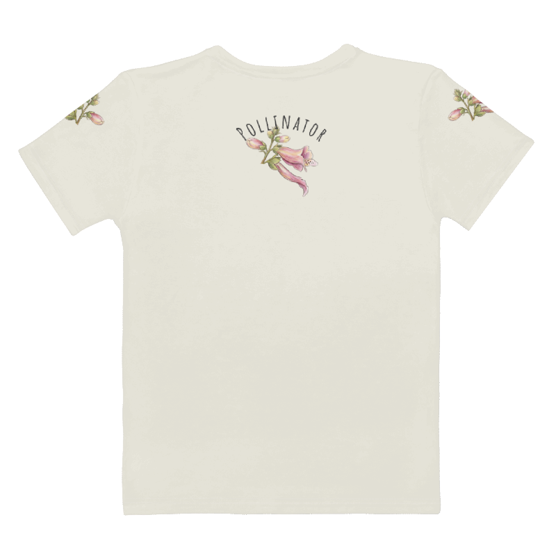 back view of T-shirt with floral design and text 'Small Bee, Big Job' 