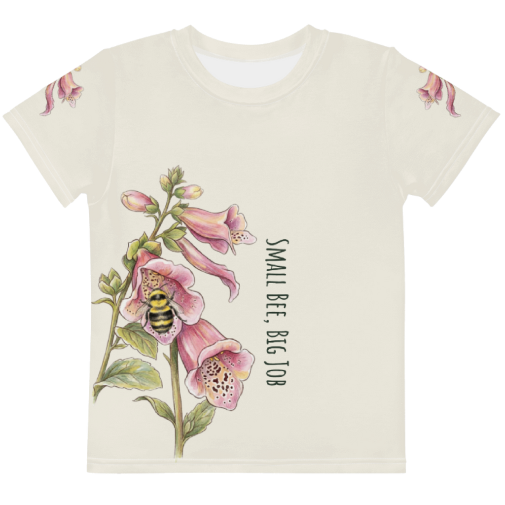 Front View  Kids Floral | Bee Tee |Golden Dust: "Small Bee, Big Job" Performance Tee 