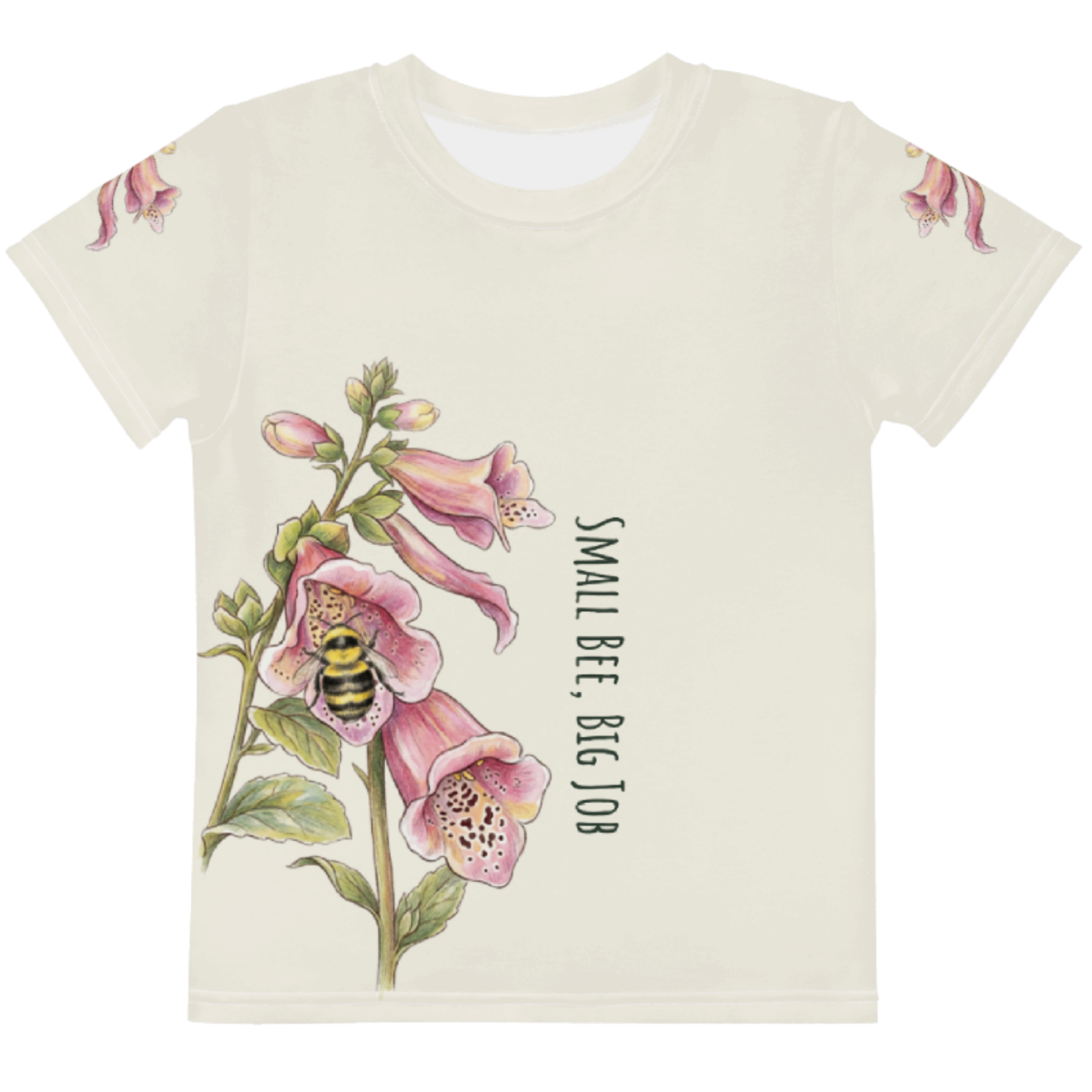 Front View  Kids Floral | Bee Tee |Golden Dust: "Small Bee, Big Job" Performance Tee 