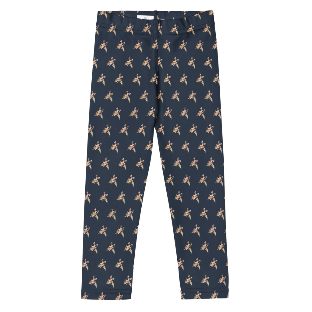Front view of "Sweet Nectar" hummingbird leggings for toddlers and Kids.
