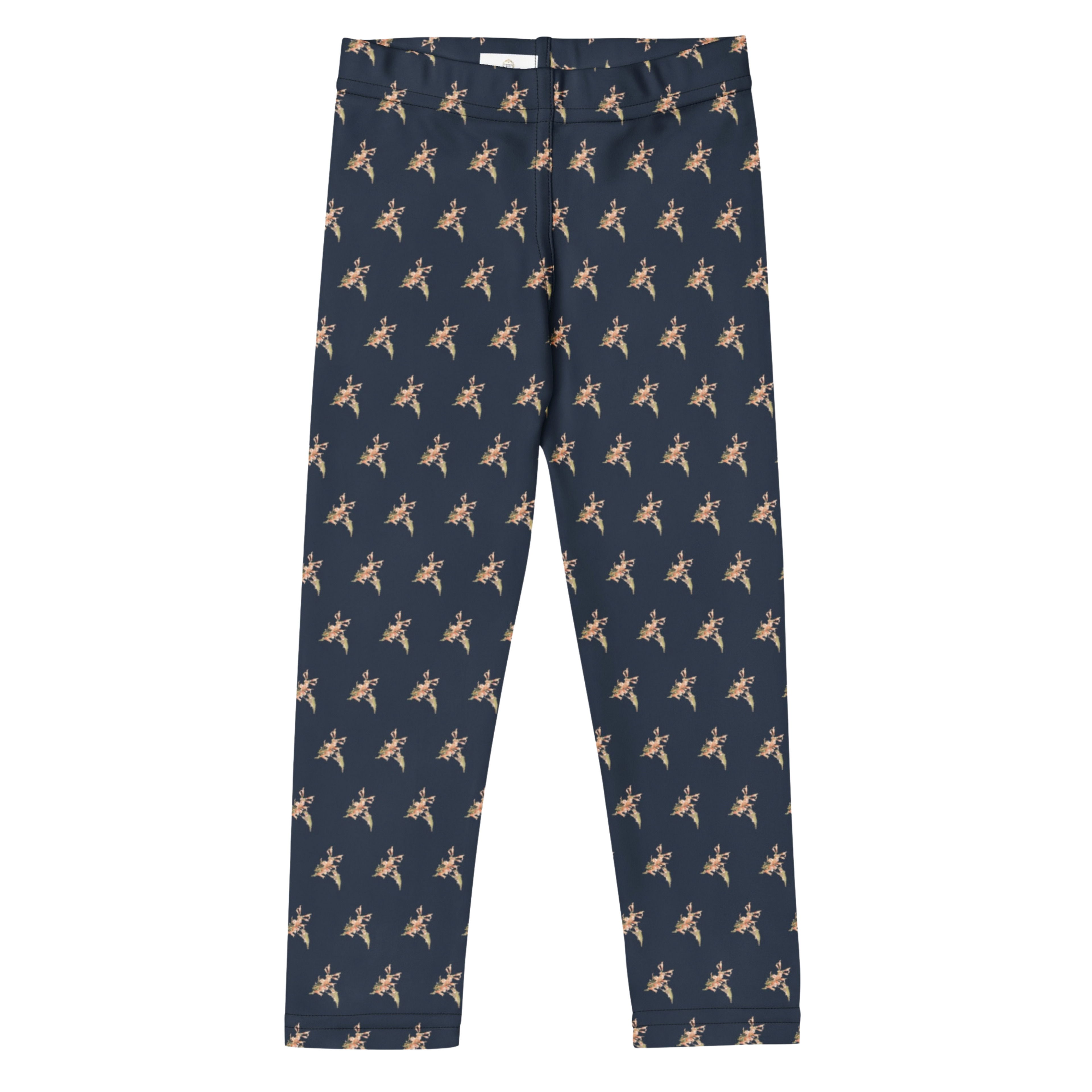 Front view of "Sweet Nectar" hummingbird leggings for toddlers and Kids.