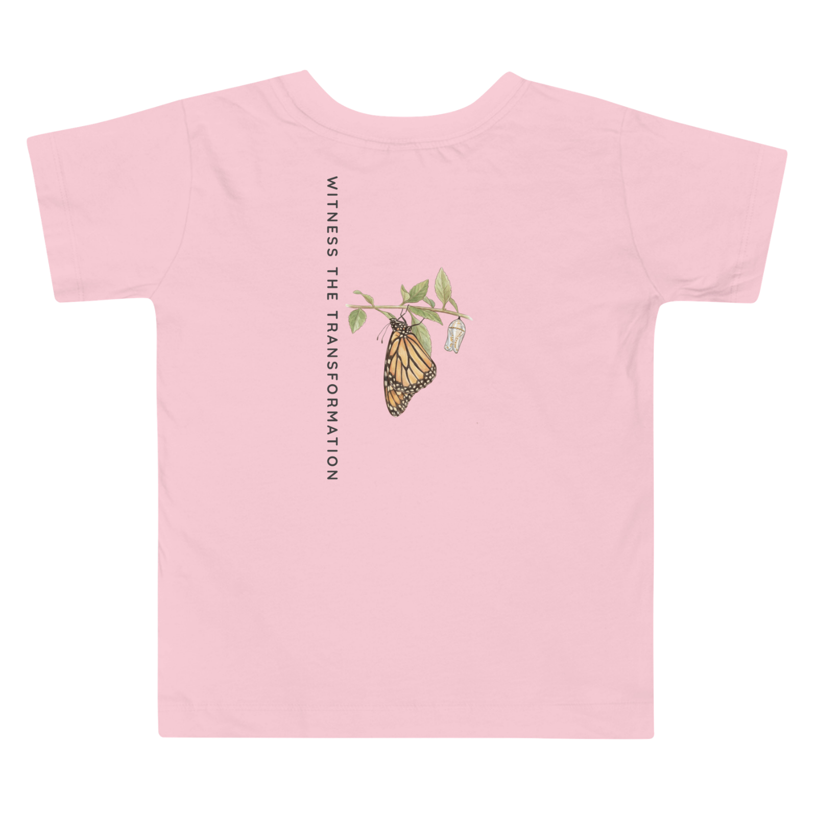 Back view Pink t-shirt with butterfly graphic and text.  Tinywing Tales