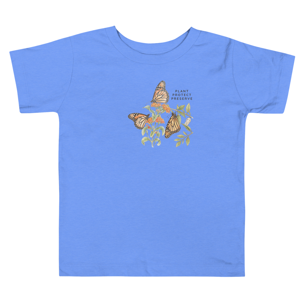 Blue t-shirt with butterfly design.  Tinywing Tales