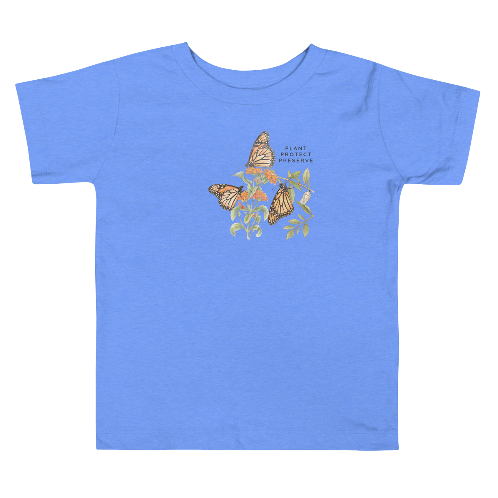 Blue t-shirt with butterfly design.  Tinywing Tales