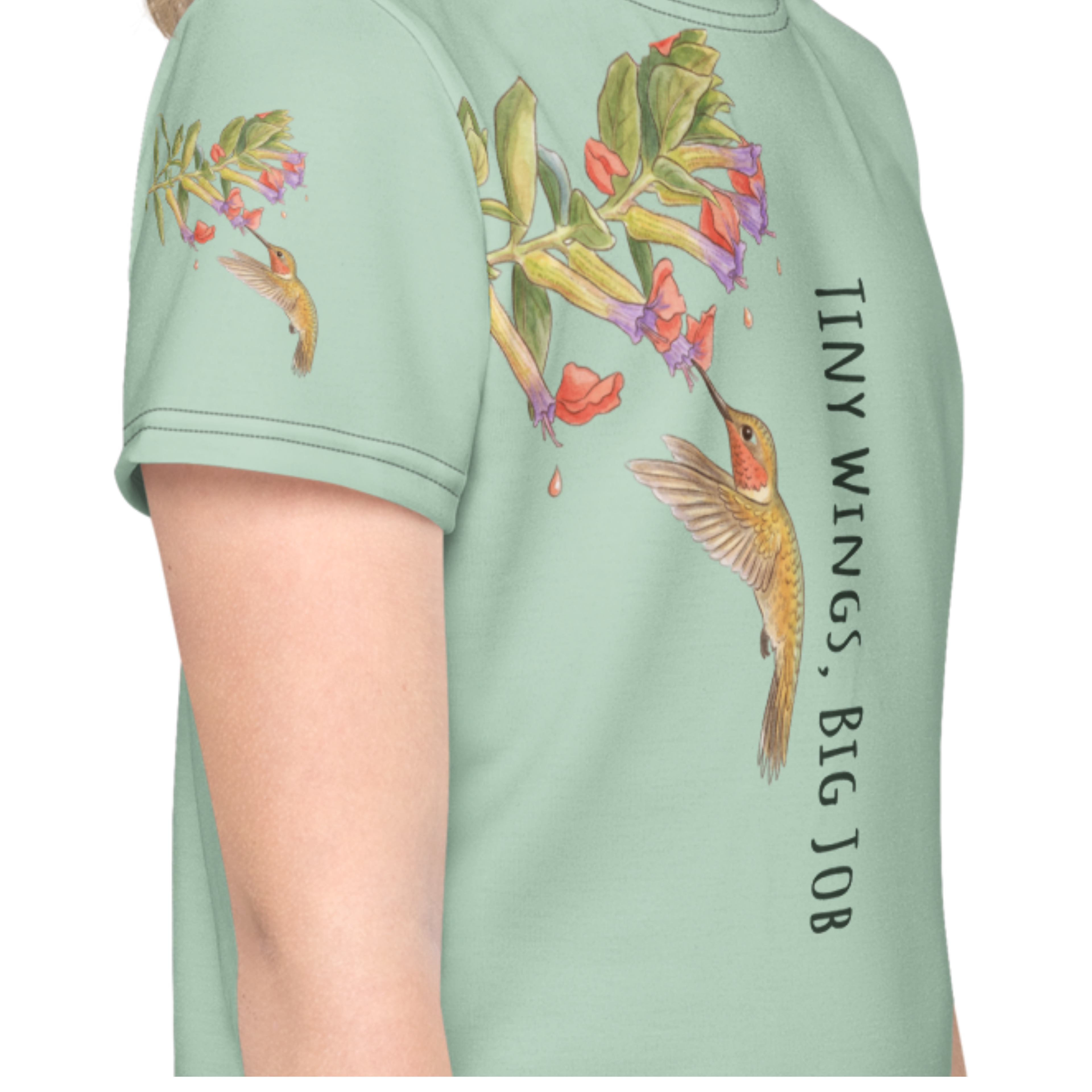 Detail of the soft, stretchable jersey fabric and high-definition print quality on the Nectar Quest toddler tee.