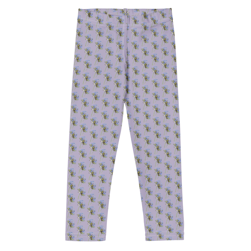 Front view Tinywing Tales hummingbird print leggings made of smooth, stretchy fabric for active play.