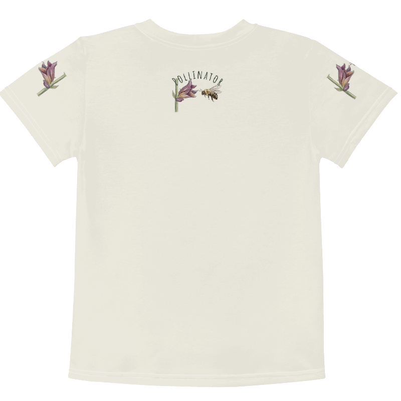 Backview Cream Colored t-shirt with bee and flower design and text 'Small Bee, Big Job' Tinywing Tales Golden Dust Collection