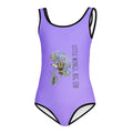 "Close-up of Nectar Quest Little Wings swimsuit showing vibrant floral and hummingbird pattern."