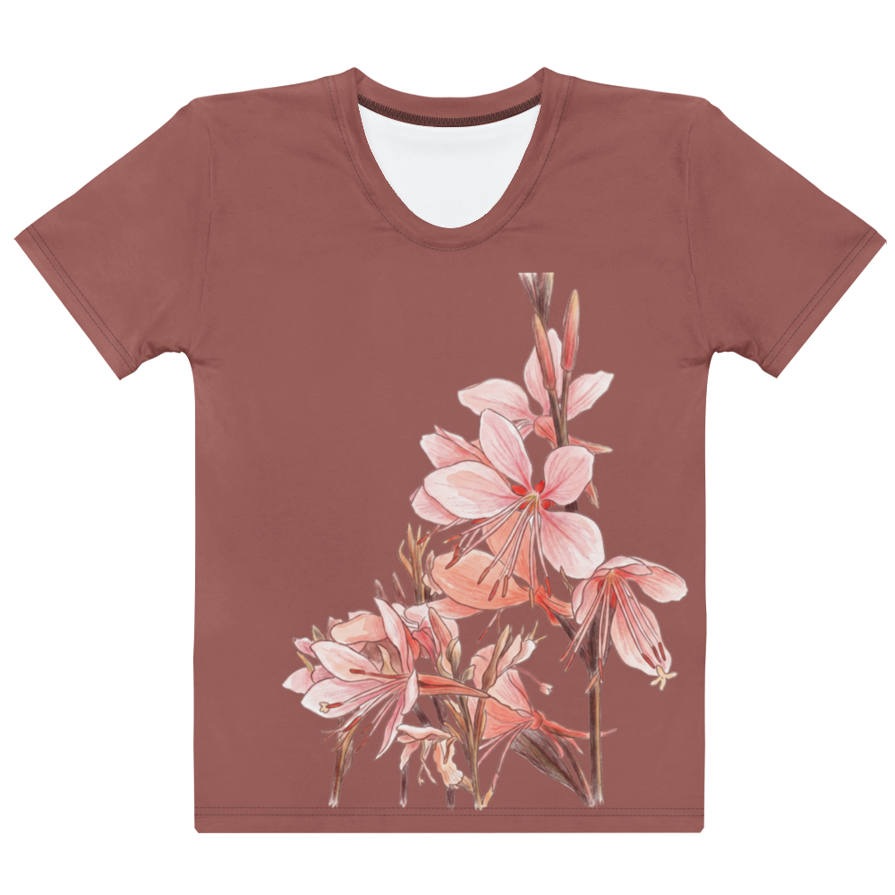 Mauve t-shirt with pink floral design 