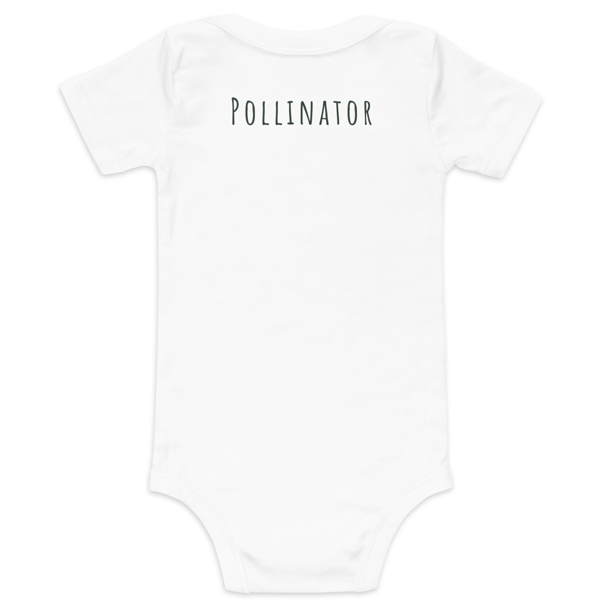Close-up of 100% cotton hummingbird baby bodysuit with reinforced three-snap closure and soft, breathable fabric for sensitive skin.
