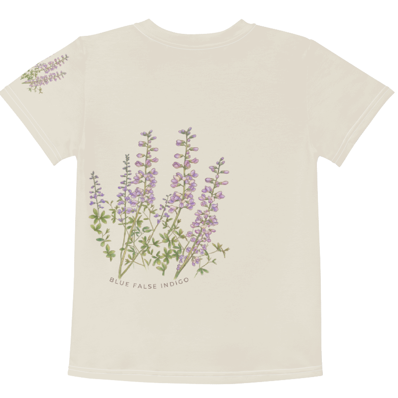 Backview of a Beige t-shirt with floral design on a white background