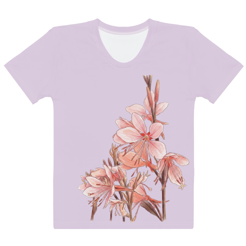 Lavender t-shirt with pink floral design 