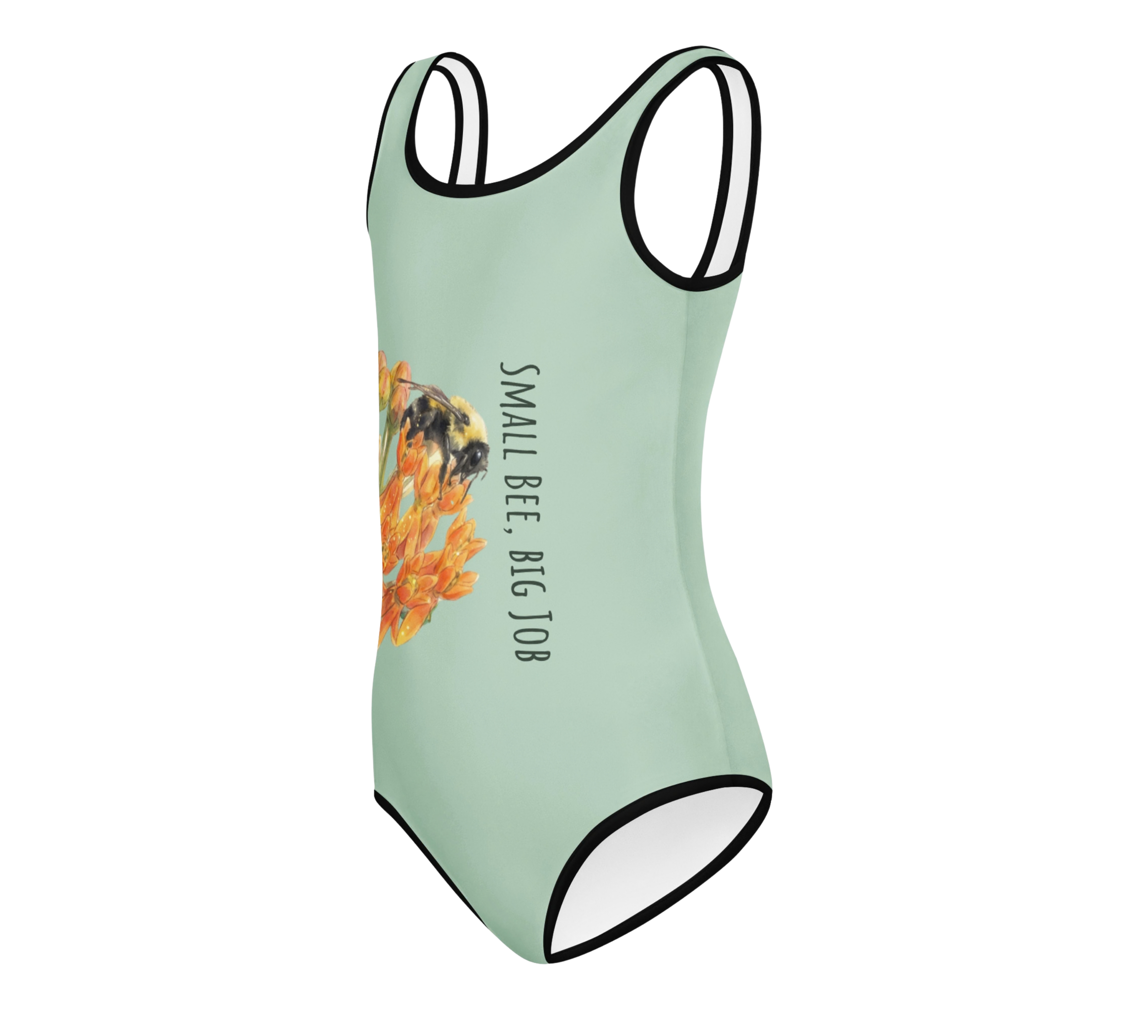 Left view of  a Tinywing Tales: Golden Dust Bumblebee Kids Swimsuit