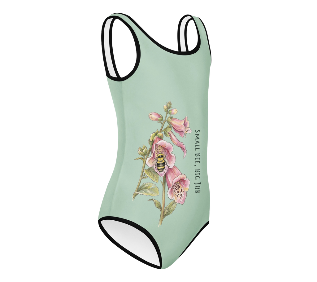 Right view of Golden Dust: "Small Bee, Big Job" Kids Swimsuit