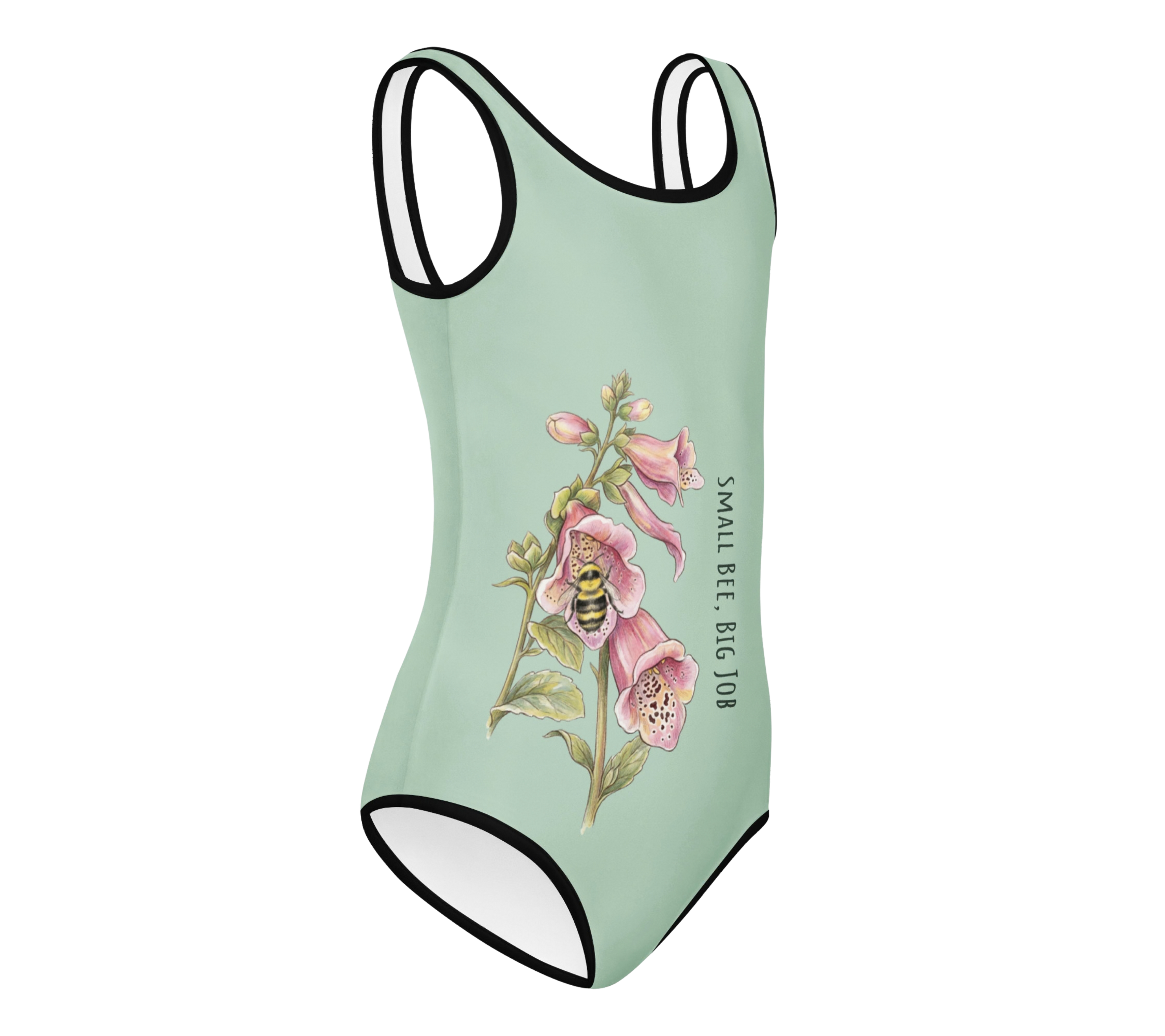 Right view of Golden Dust: "Small Bee, Big Job" Kids Swimsuit