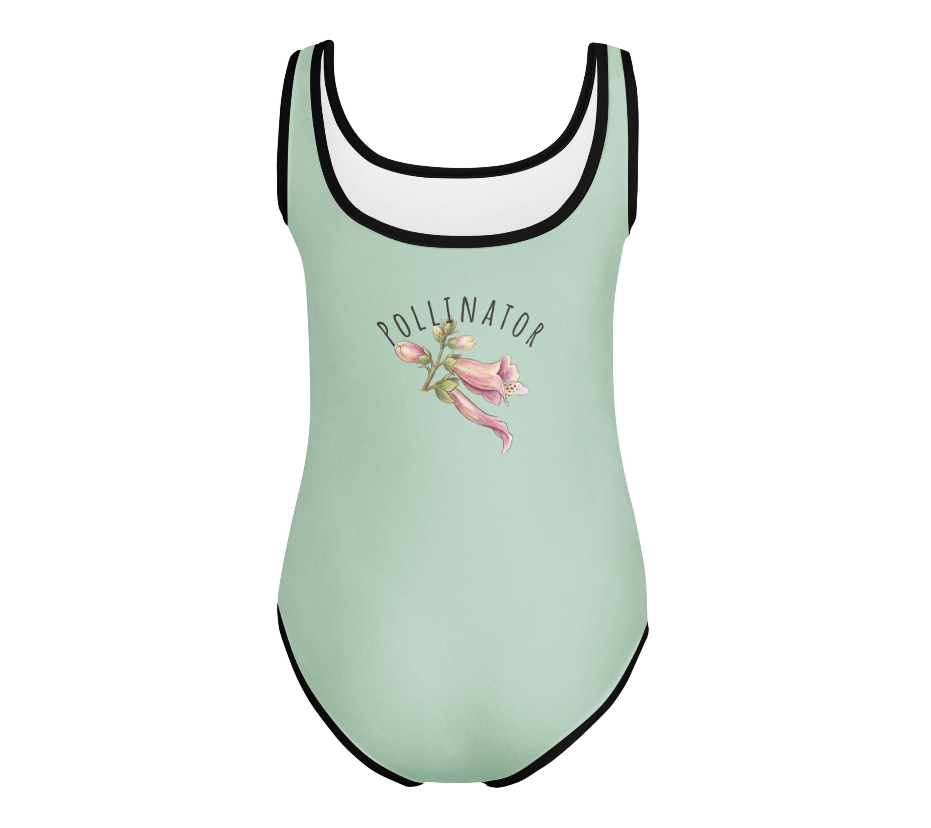Back view of Golden Dust: "Small Bee, Big Job" Kids Swimsuit